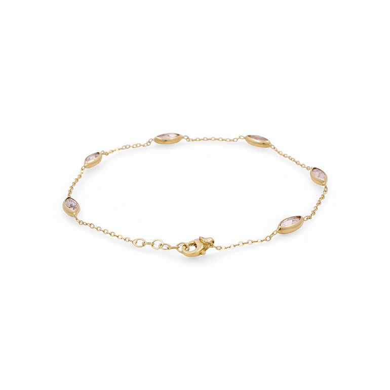 14K Yellow Gold Fancy Link with Cz Women's Bracelet - Miral Jewelry