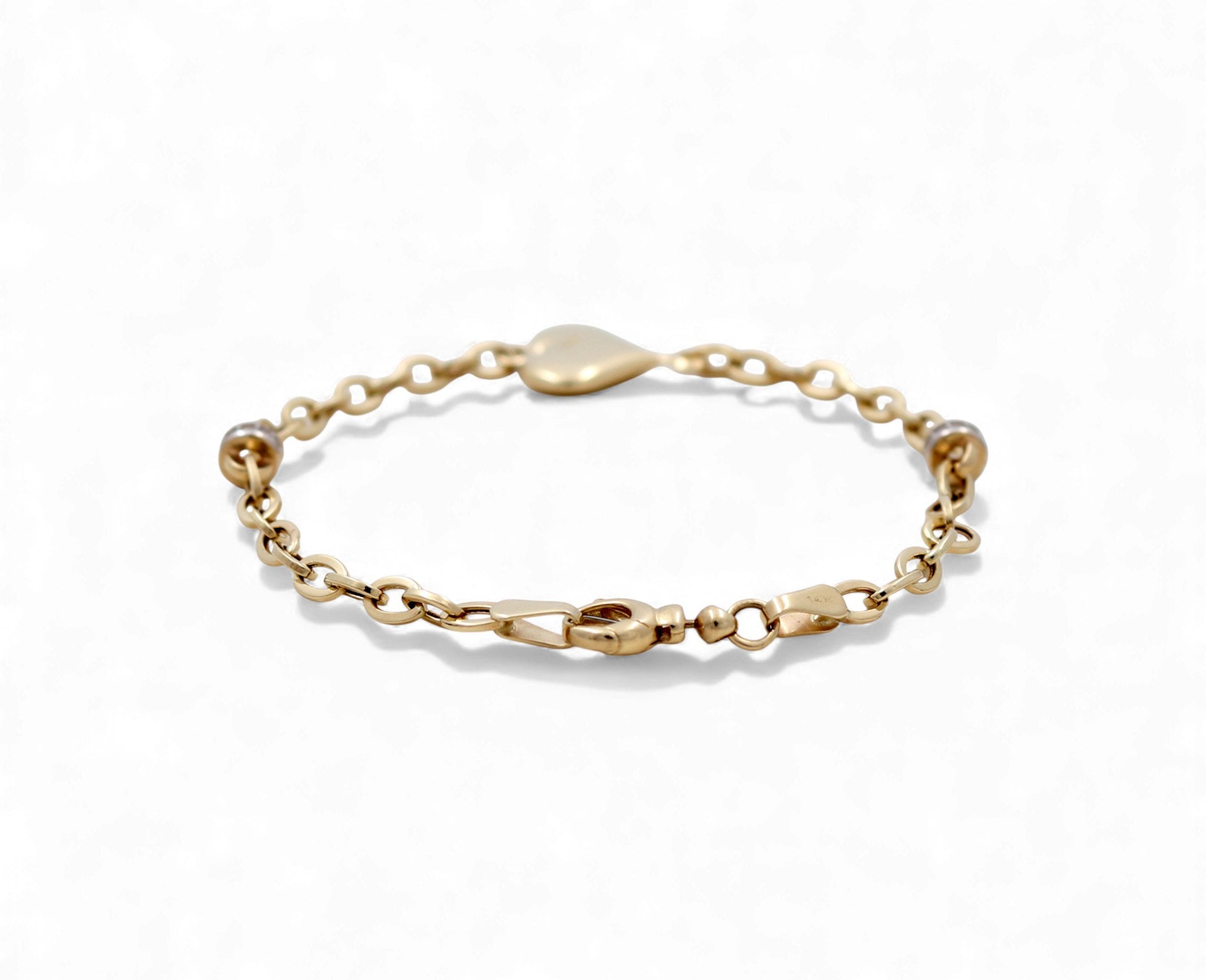 14K Yellow Gold Fancy Link with Heart Women's Bracelet - Miral Jewelry