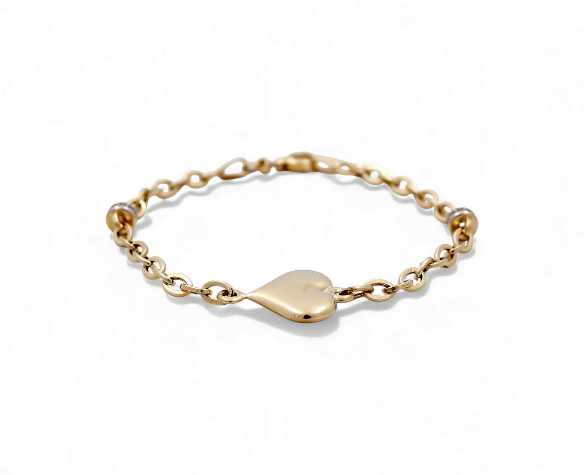 14K Yellow Gold Fancy Link with Heart Women's Bracelet - Miral Jewelry