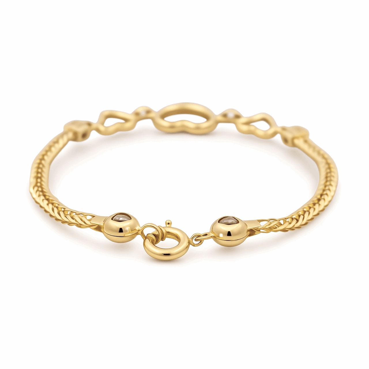 14K Yellow Gold Fancy Link with Hearts Women's Bracelet - Miral Jewelry