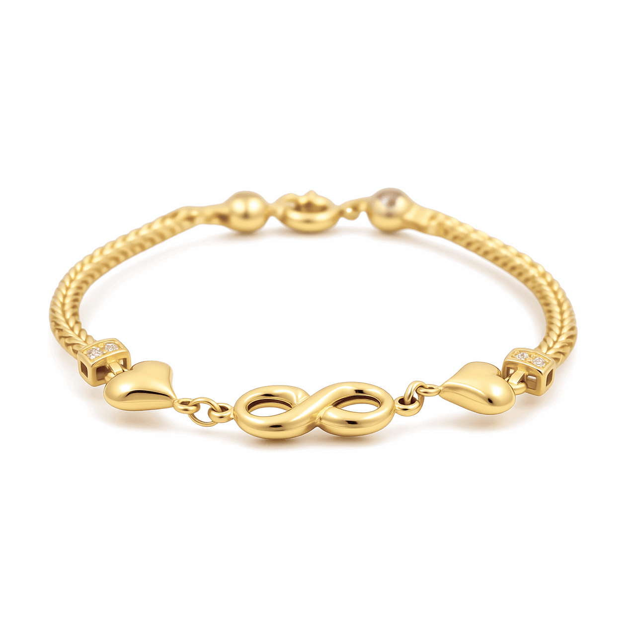 14K Yellow Gold Infinity & Hearts Bracelet 7.5in, 6.1 g