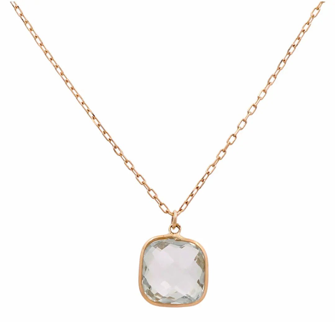 14K Gold Cushion Gemstone Bezel Necklace 18in