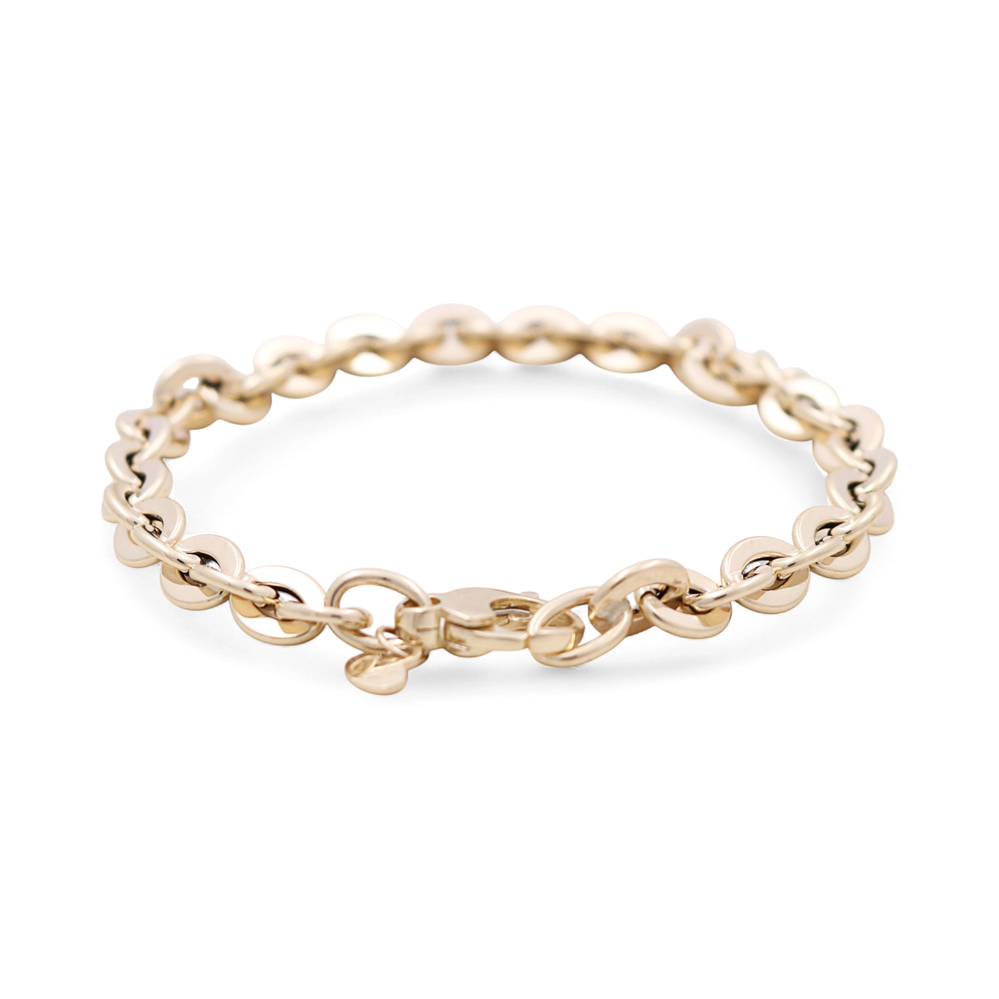 14K Yellow Gold Flat Round Link Bracelet 7in, 3.7 g – view 2