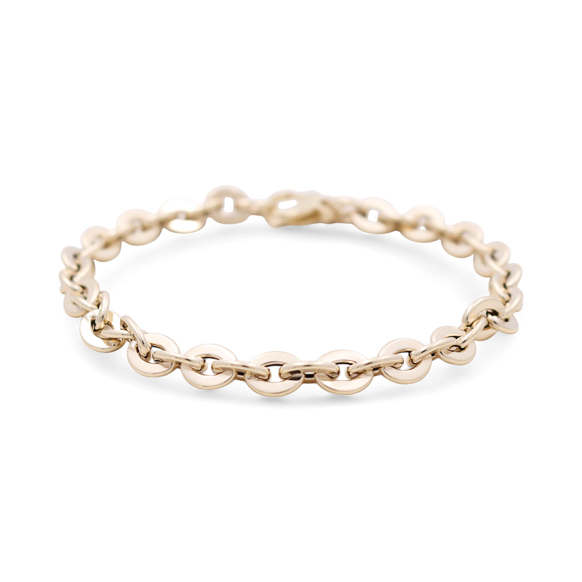 14K Yellow Gold Flat Round Link Bracelet 7in, 3.7 g