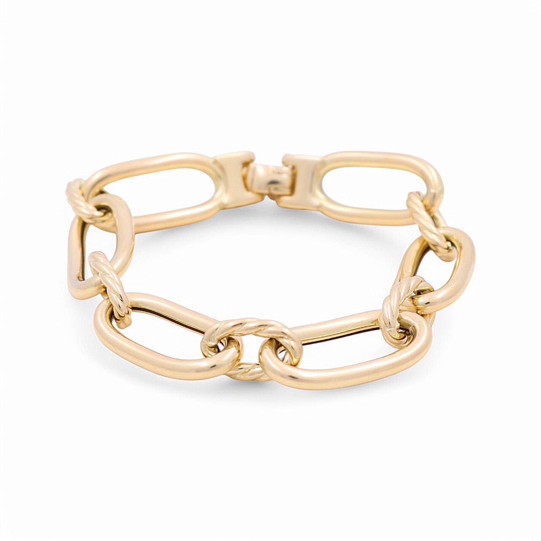 14K Yellow Gold Fancy Link Women's Bracelet - Miral Jewelry