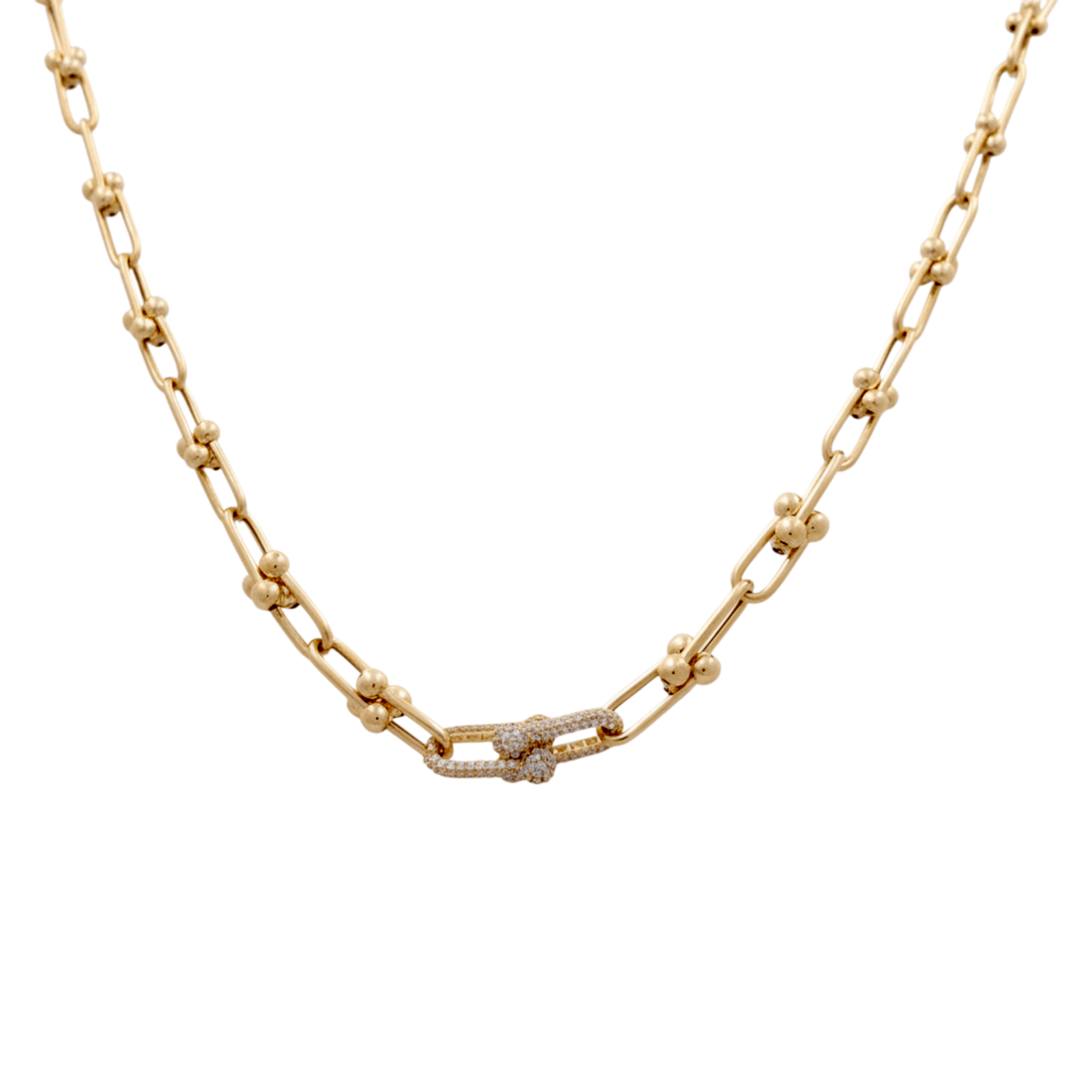 14K Yellow Gold U-Link Necklace with Pavé CZ Center 18in