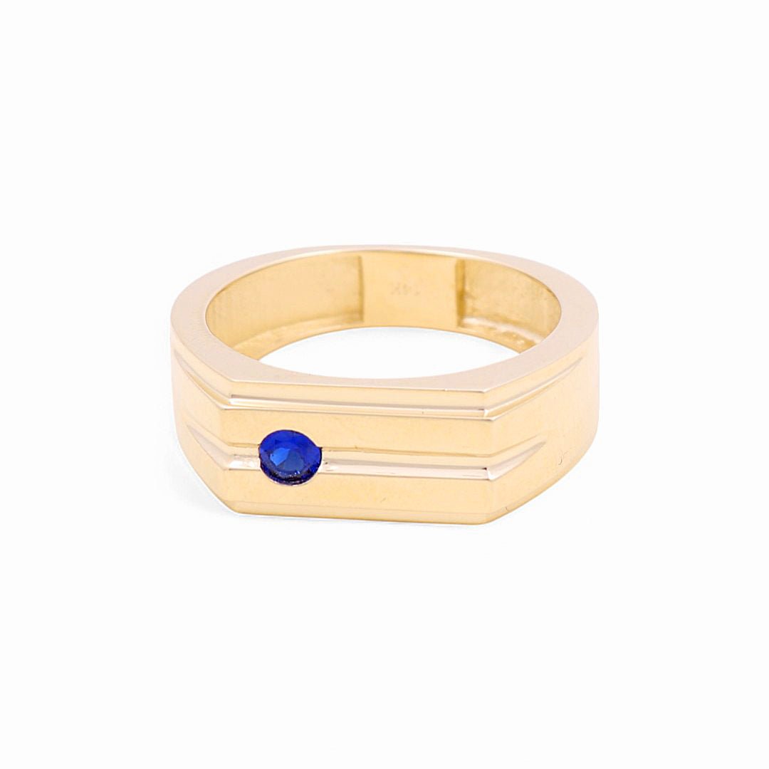 14K Yellow Gold Fashion Blue Men's Ring - Miral Jewelry