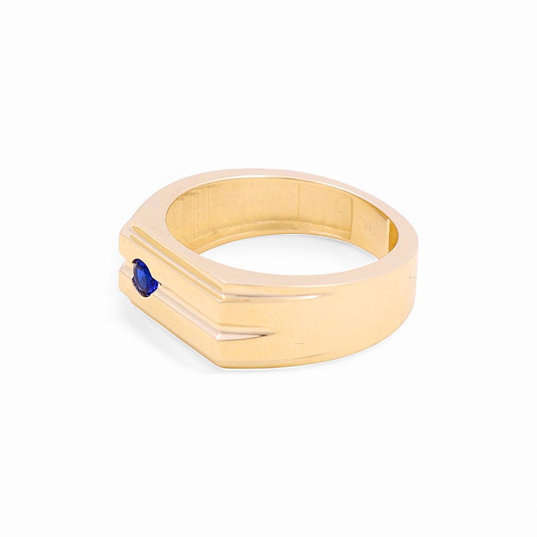 14K Yellow Gold Fashion Blue Men's Ring - Miral Jewelry
