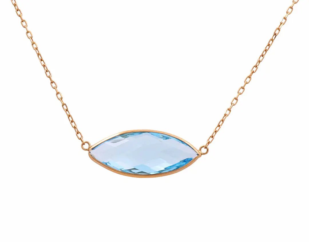 14K Yellow Gold Fashion Blue Topaz Women Necklace - Miral Jewelry