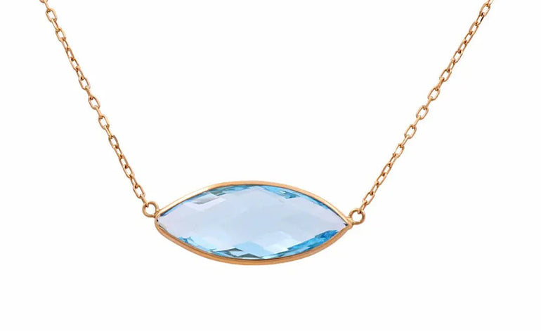 14K Yellow Gold Fashion Blue Topaz Women Necklace - Miral Jewelry