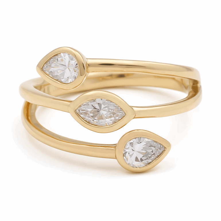 14K Yellow Gold Fashion Diamond Fashion Ring with 0.18Tw Marquise Diamonds and 0.38Tw Pear Diamonds - Miral Jewelry