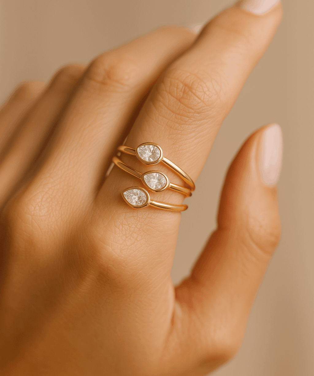 14K Yellow Gold Fashion Diamond Fashion Ring with 0.18Tw Marquise Diamonds and 0.38Tw Pear Diamonds - Miral Jewelry