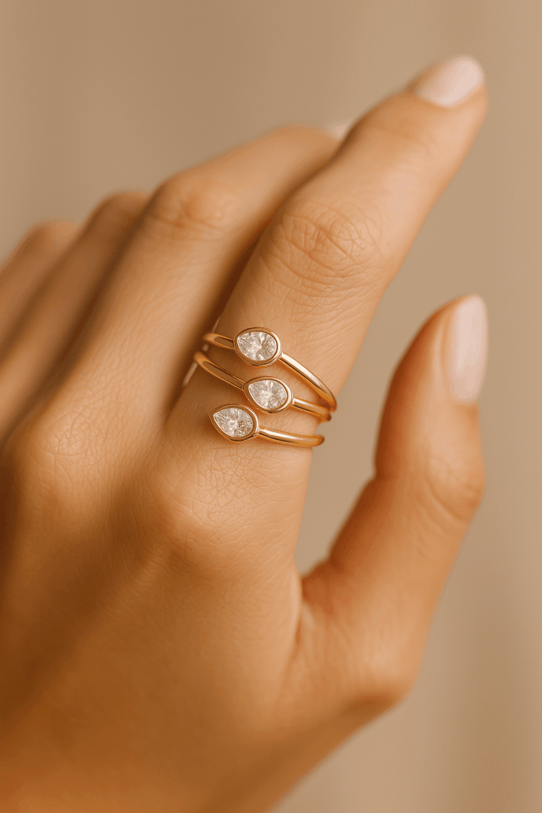 14K Yellow Gold Fashion Diamond Fashion Ring with 0.18Tw Marquise Diamonds and 0.38Tw Pear Diamonds - Miral Jewelry