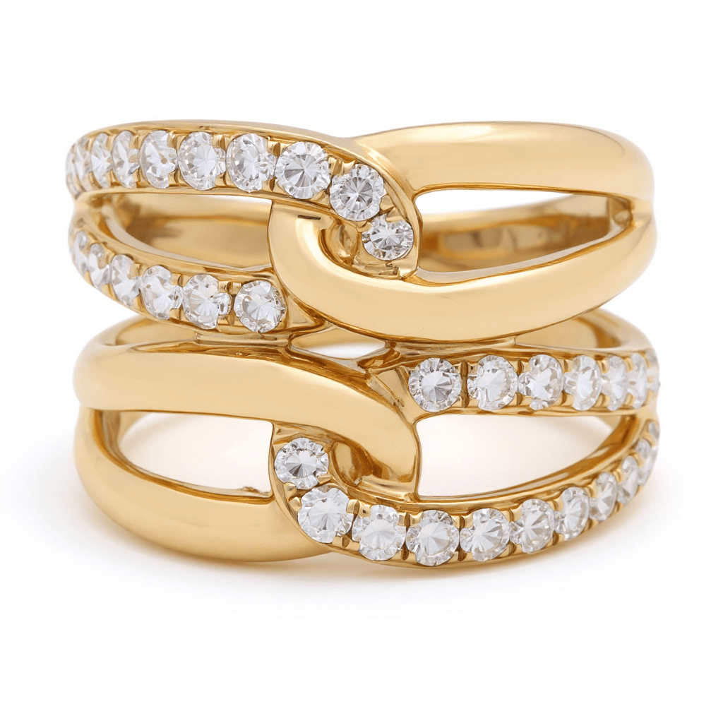 14K Yellow Gold Fashion Diamond Fashion Ring with 0.95Tw Round Diamonds - Miral Jewelry