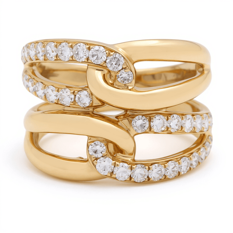 14K Yellow Gold Fashion Diamond Fashion Ring with 0.95Tw Round Diamonds - Miral Jewelry