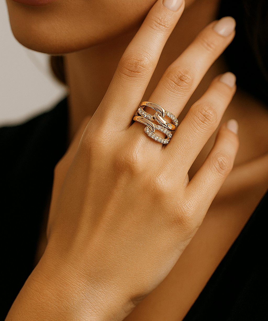 14K Yellow Gold Fashion Diamond Fashion Ring with 0.95Tw Round Diamonds - Miral Jewelry