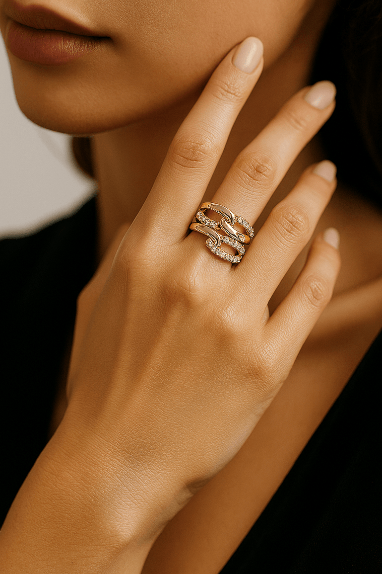 14K Yellow Gold Fashion Diamond Fashion Ring with 0.95Tw Round Diamonds - Miral Jewelry