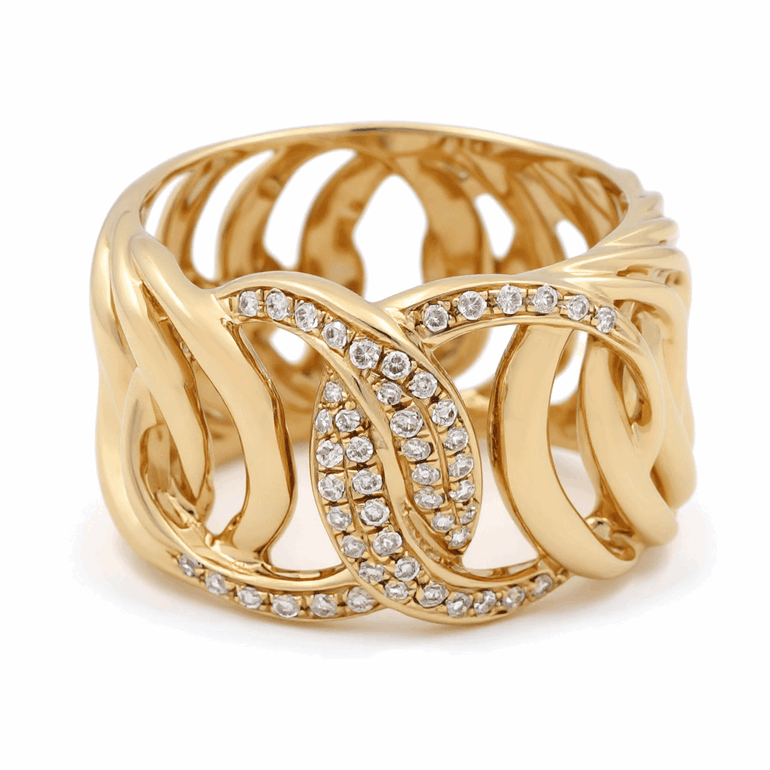 14K Yellow Gold Fashion Diamond Ring with 0.20Tw Round Diamonds - Miral Jewelry