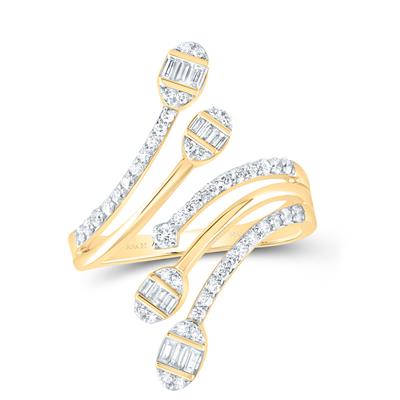 14K Yellow Gold Fashion Diamond Ring with 0.62Tw Baguette and Round Diamonds - Miral Jewelry