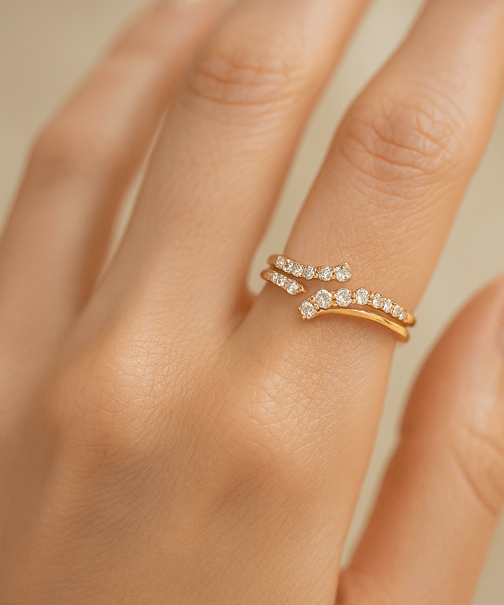 14K Yellow Gold Fashion Diamond Ring with 0.82Tw Round Diamonds - Miral Jewelry