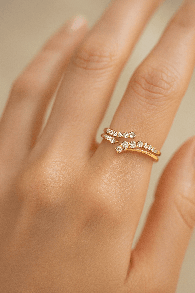 14K Yellow Gold Fashion Diamond Ring with 0.82Tw Round Diamonds - Miral Jewelry