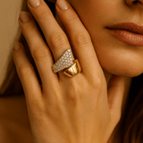 14K Yellow Gold Fashion Diamond Ring with 0.88Tw Round Diamonds - Miral Jewelry