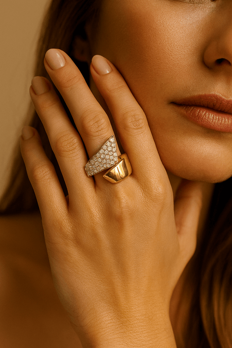 14K Yellow Gold Fashion Diamond Ring with 0.88Tw Round Diamonds - Miral Jewelry
