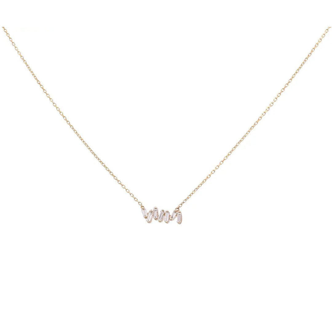 14K Yellow Gold Scattered Baguette Diamond Necklace 0.15 ct tw