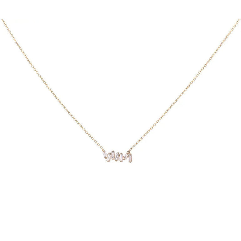 14K Yellow Gold Scattered Baguette Diamond Necklace 0.15 ct tw