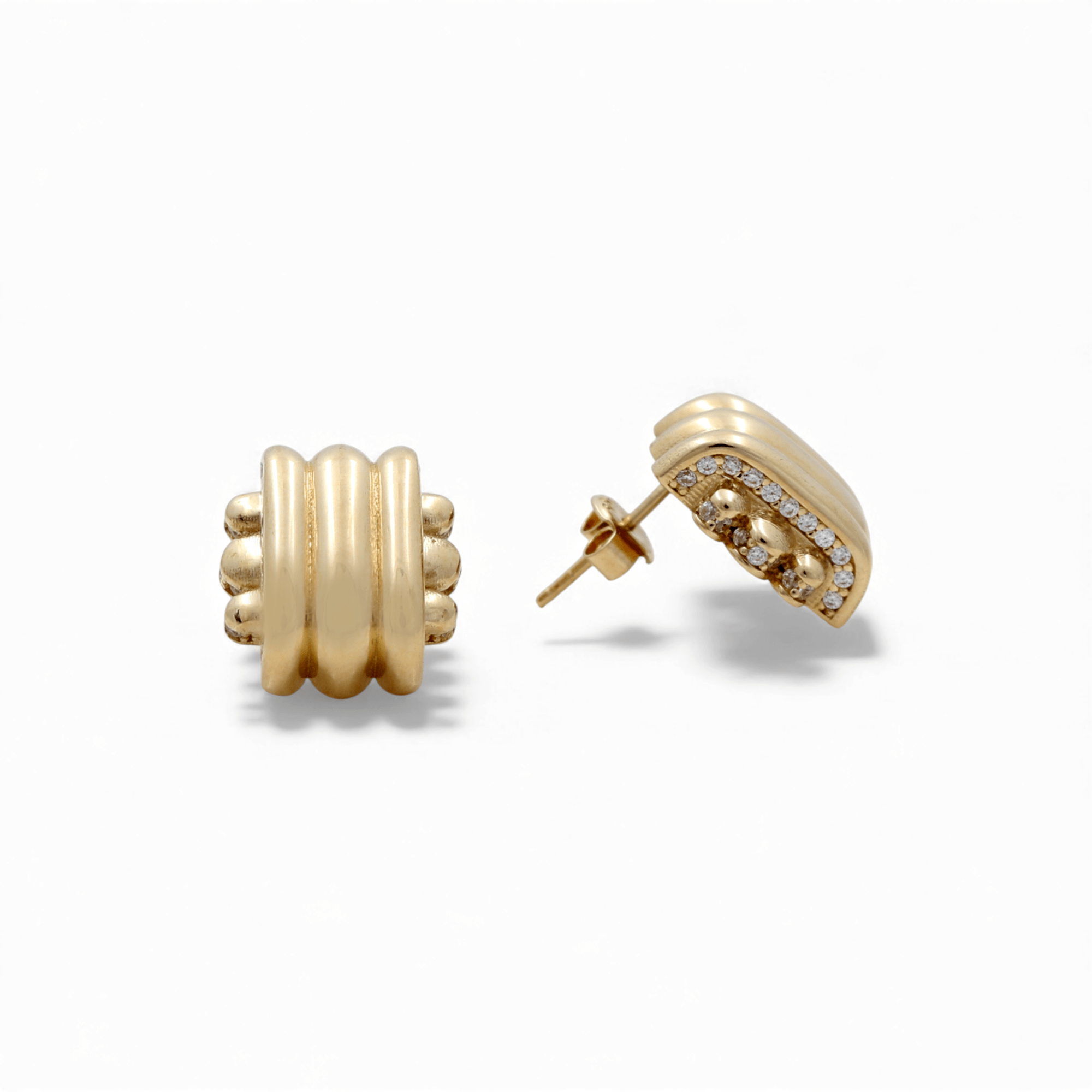 14K Yellow Gold Ribbed Beaded Stud Earrings 5.3 g – view 2