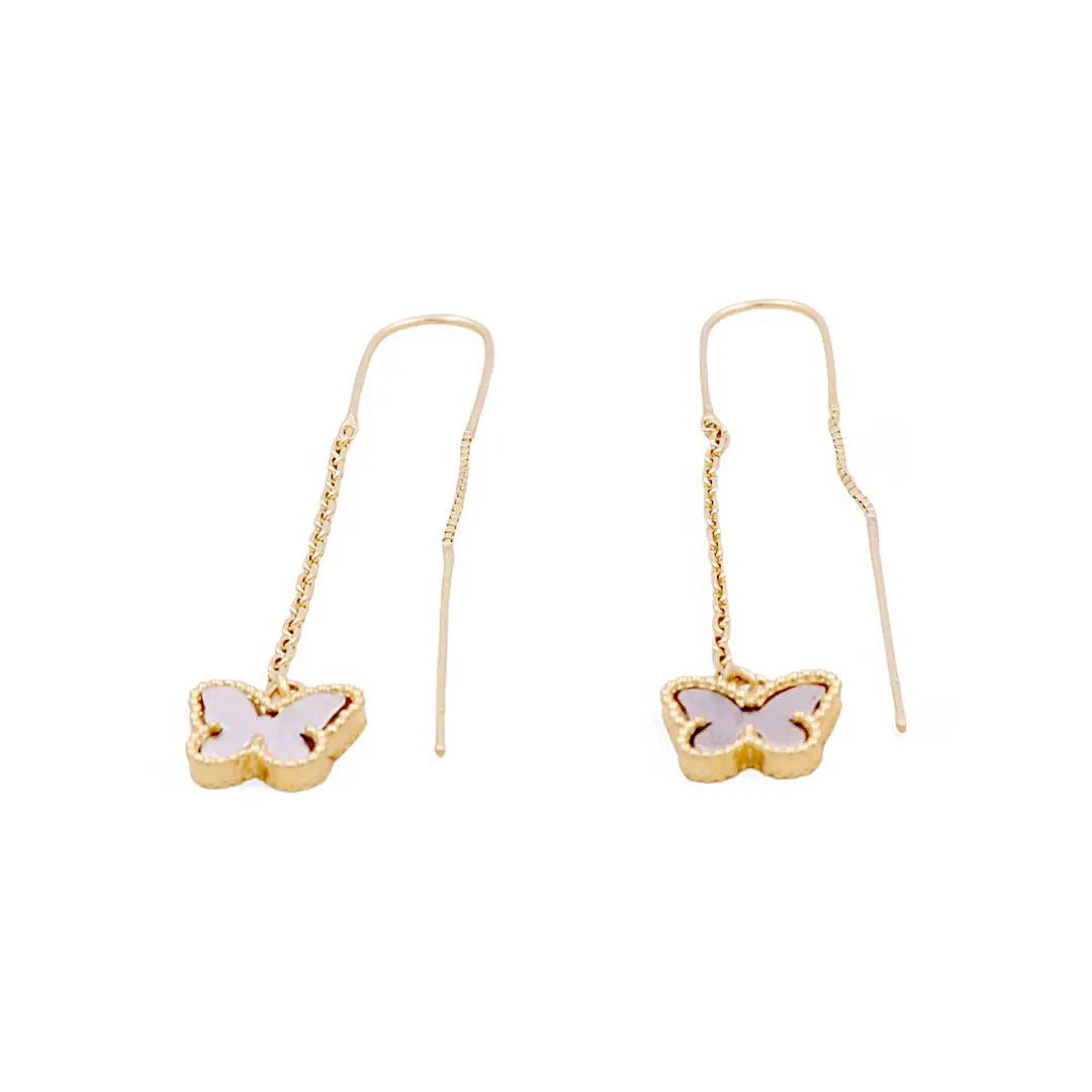 14K Yellow Gold Mother-of-Pearl Butterfly Threader Earrings