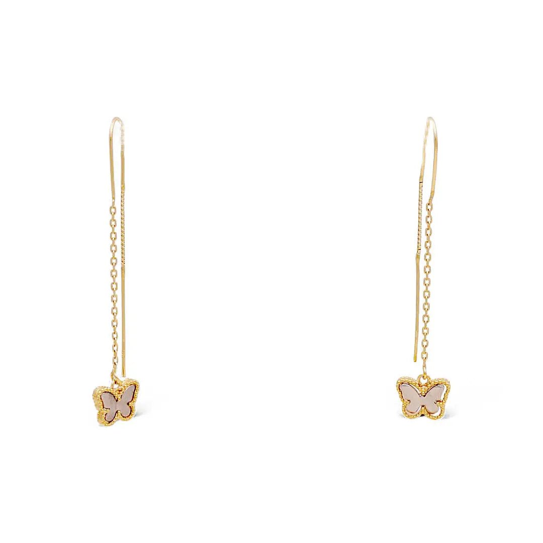 14K Yellow Gold Mother-of-Pearl Butterfly Threader Earrings – view 2