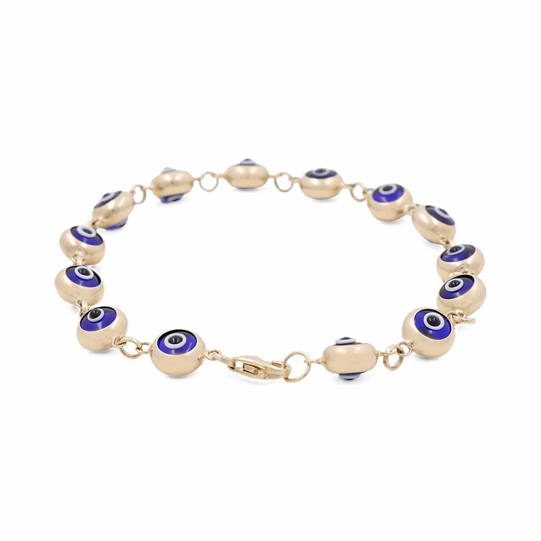 14K Yellow Gold Blue Evil Eye Bead Bracelet 7.5in – view 2