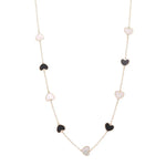 14K Yellow Gold Fashion Hearts Necklace with Black Onyx and Mother Pearl - Miral Jewelry