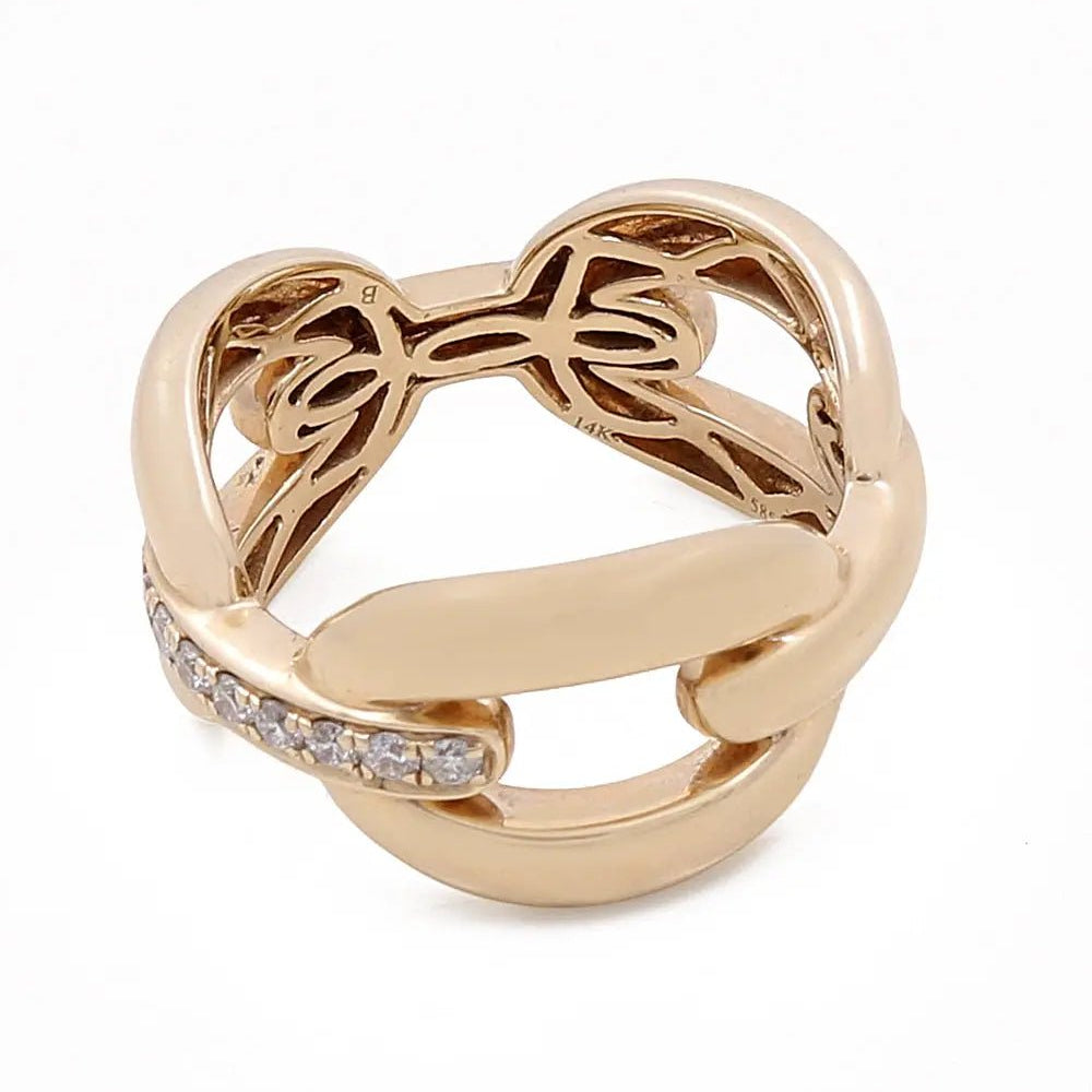 14K Yellow Gold Chain Link Ring with Diamonds 0.18 ct tw – view 2