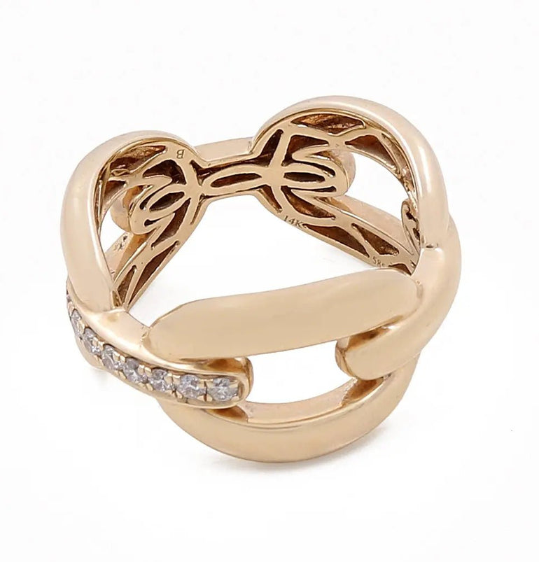 14k Yellow Gold Fashion Link Ring with 0.18Tw Round Diamonds - Miral Jewelry