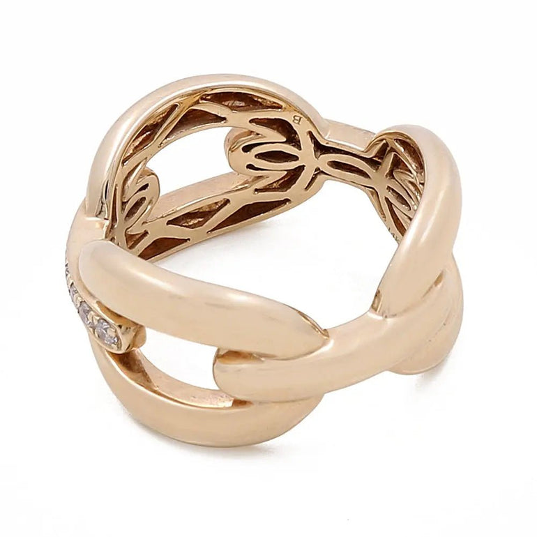 14k Yellow Gold Fashion Link Ring with 0.18Tw Round Diamonds - Miral Jewelry