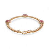 14K Yellow Gold Fashion Link Women's Bracelet Hearts with Pink Cz - Miral Jewelry