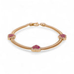 14K Yellow Gold Fashion Link Women's Bracelet Hearts with Pink Cz - Miral Jewelry