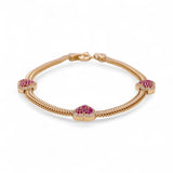 14K Yellow Gold Fashion Link Women's Bracelet Hearts with Pink Cz - Miral Jewelry
