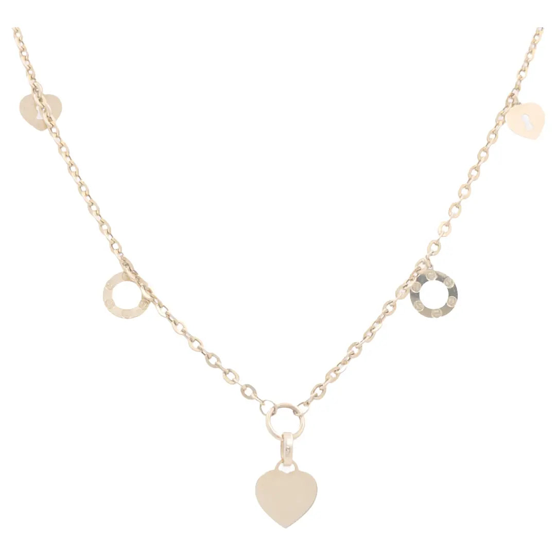 14K Yellow Gold Heart & Circle Charm Necklace 18in