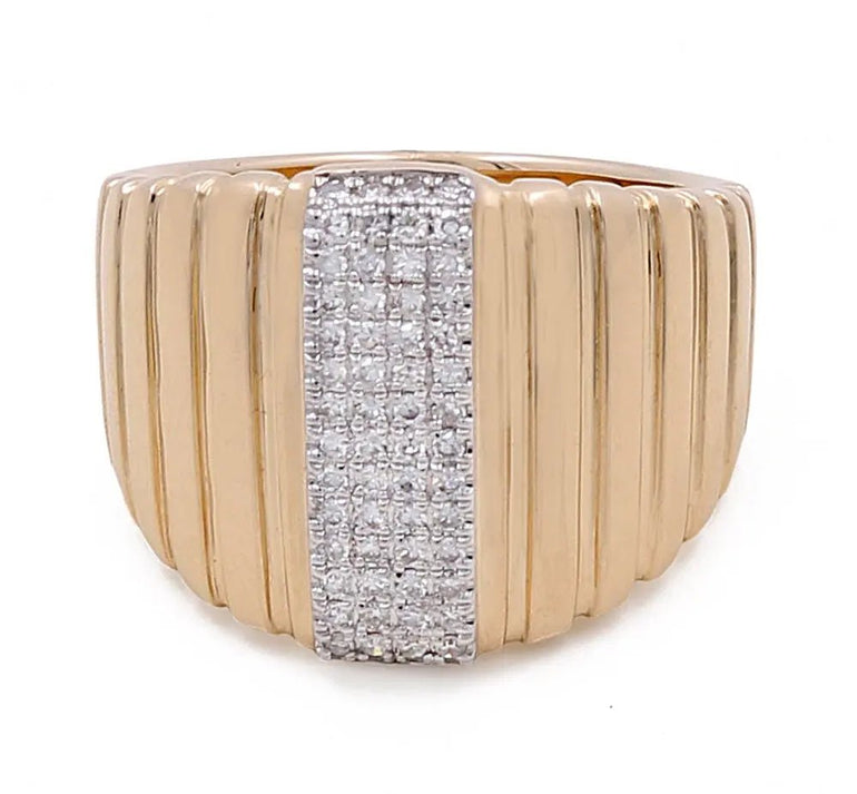 14k Yellow Gold Fashion Ridge Ring with 0.23Tw Round Diamonds - Miral Jewelry