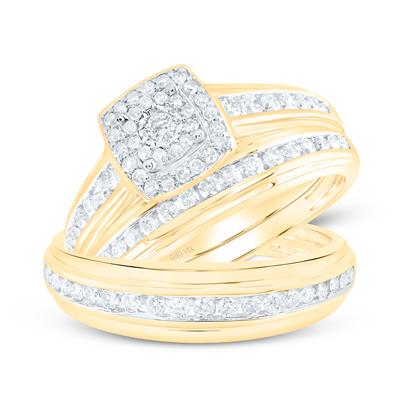 14k Yellow Gold Fashion Trio 3 Pieces Set with 0.87tw Round Diamonds - Miral Jewelry