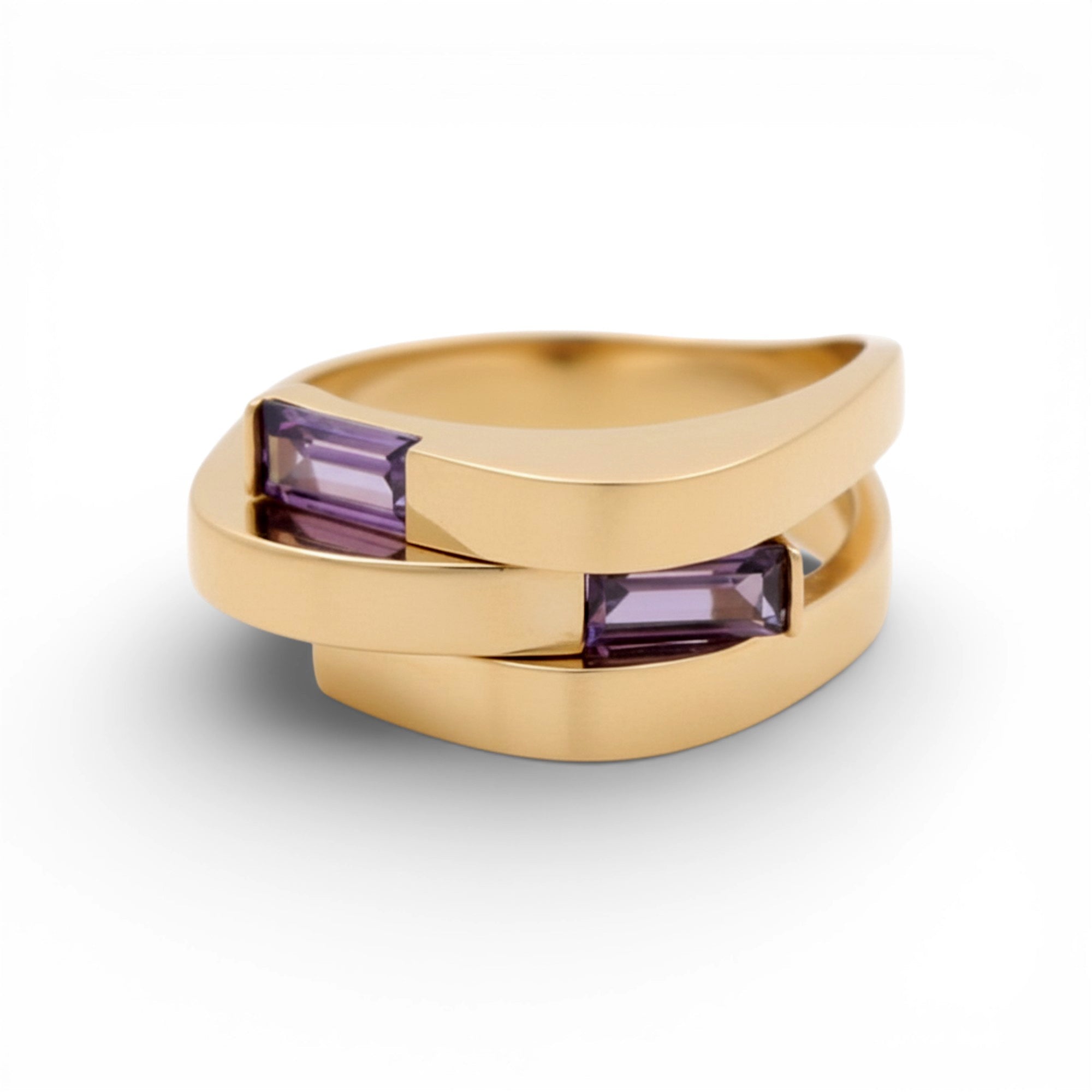 14K Yellow Gold Fashion with Purple CZ Women's Ring - Miral Jewelry