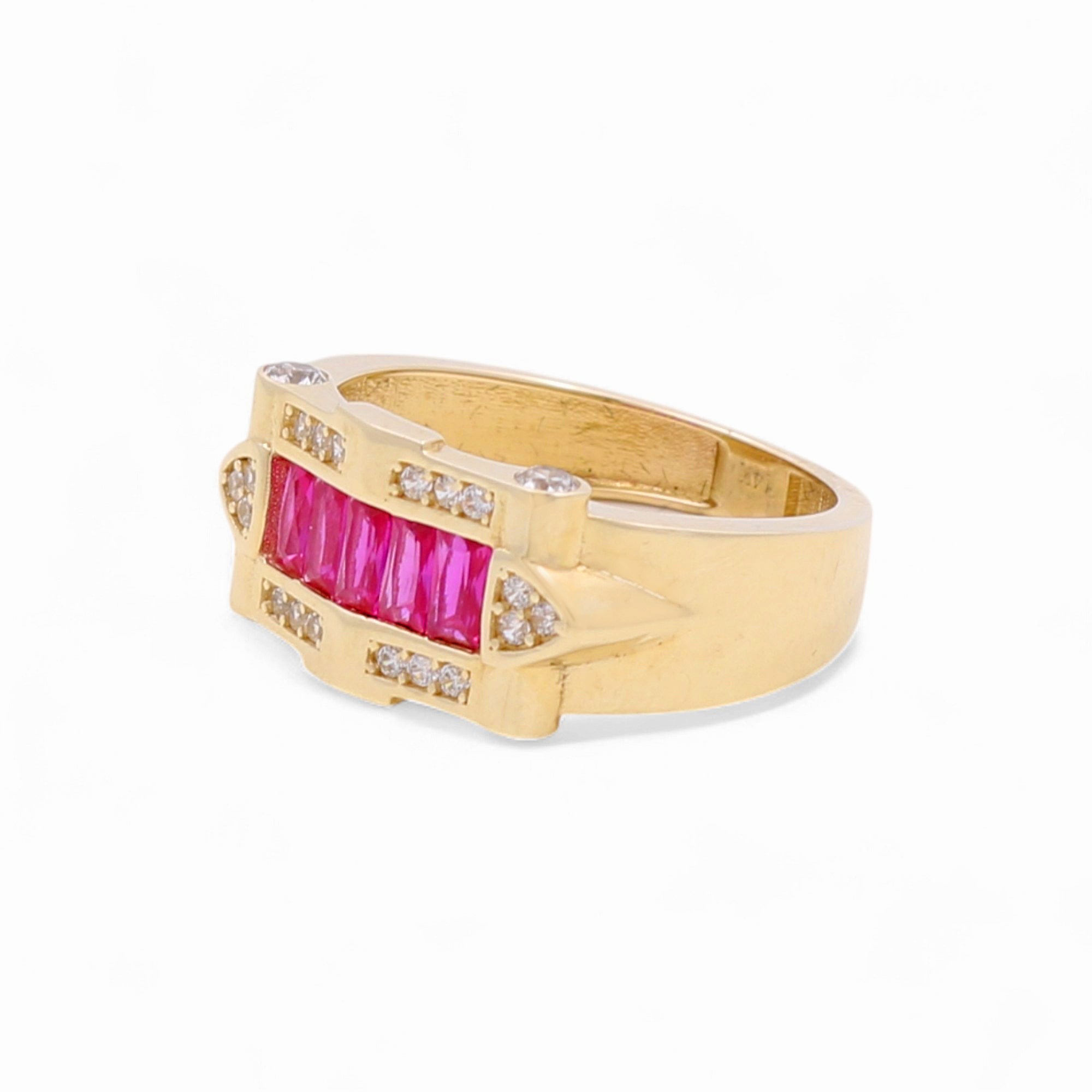 14K Yellow Gold Fashion with Red Cz Women's Ring - Miral Jewelry