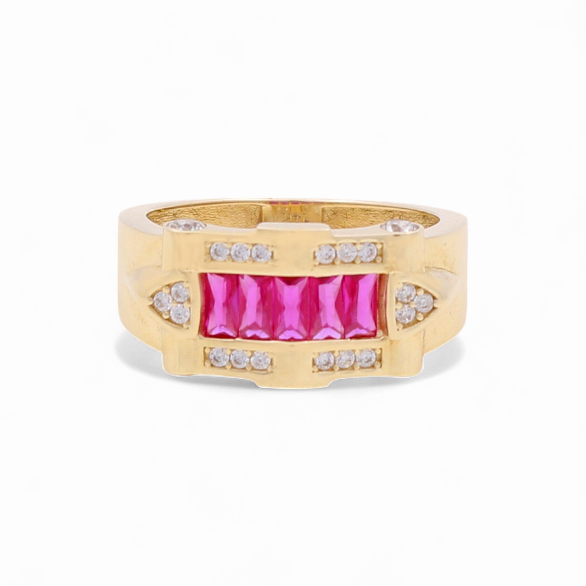 14K Yellow Gold Fashion with Red Cz Women's Ring - Miral Jewelry