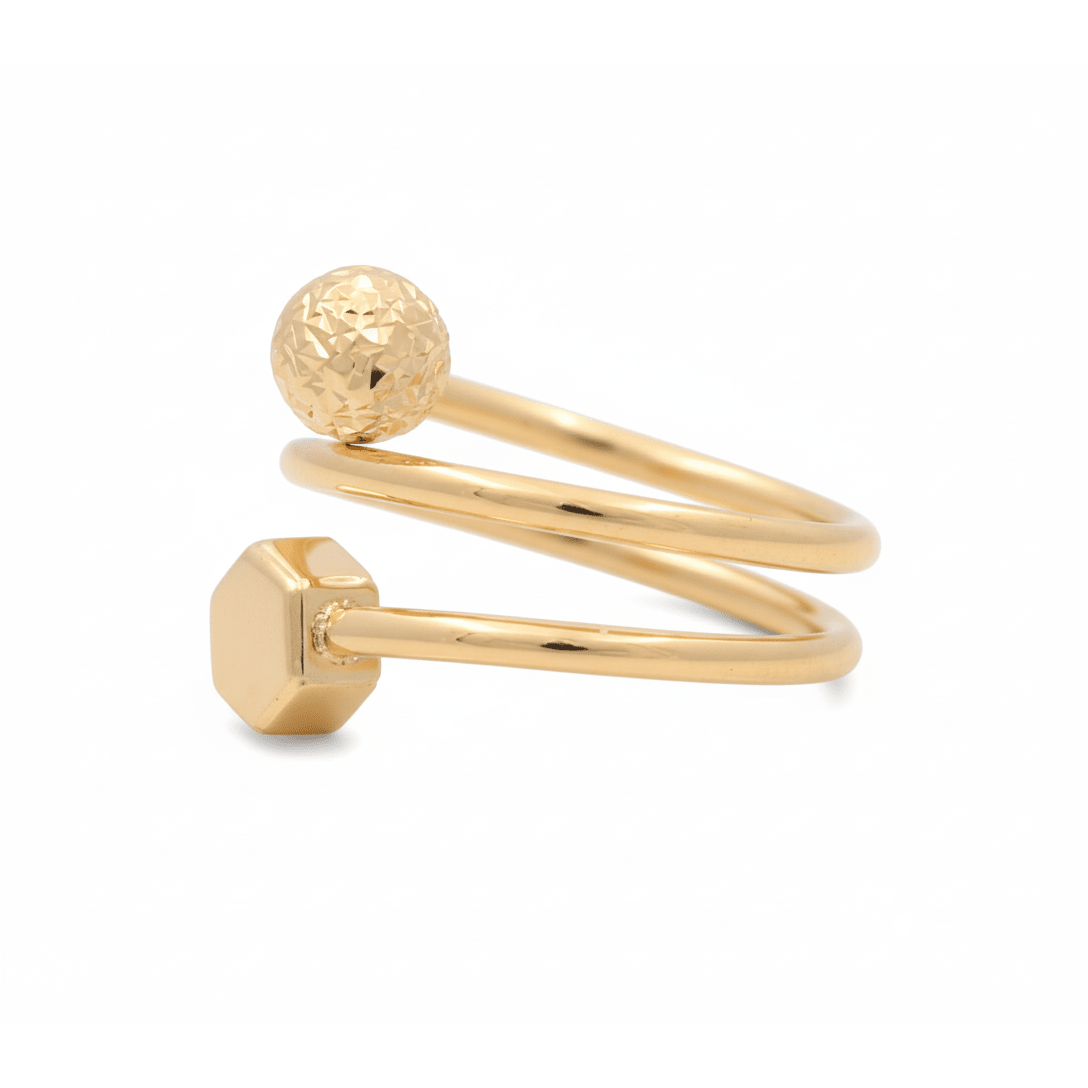 14K Yellow Gold Coil Ring with Ball & Hexagon Ends 2.5 g – view 2