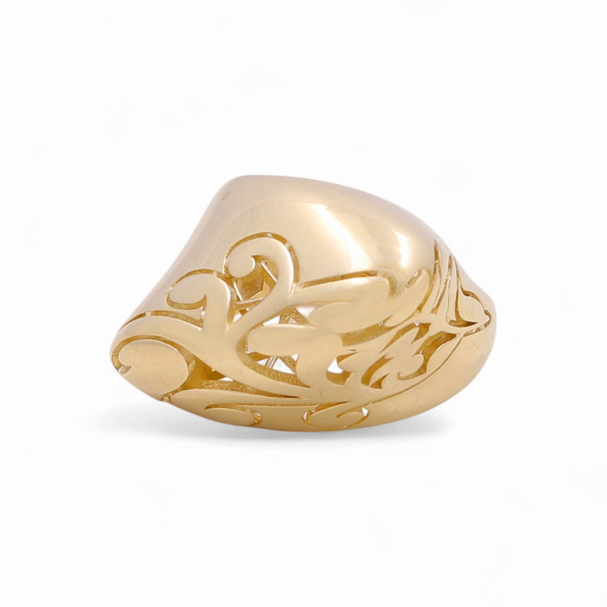 14K Yellow Gold Engraved Scroll Dome Ring 4.5 g