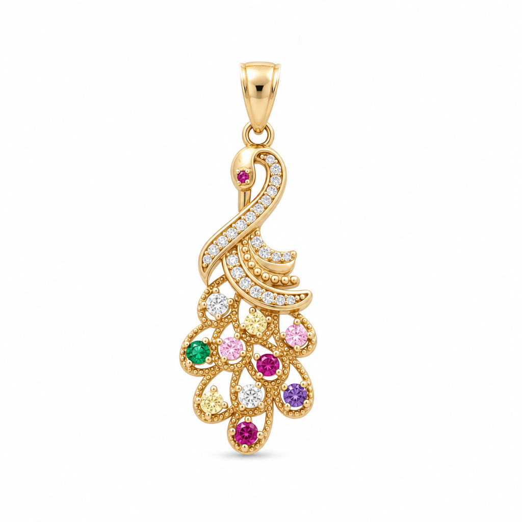 14K Yellow Gold Flemish With Colored Stones Pendant - Miral Jewelry