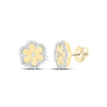 14K Yellow Gold Flower Diamond Earrings with 0.20Tw Round Diamonds - Miral Jewelry